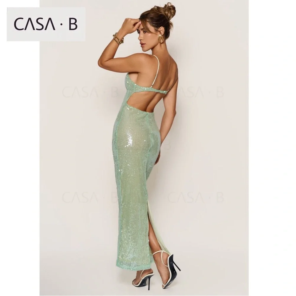 5⭐️CASA B| Elena Sultry Sheer Sequin Open Back Cutout Evening Dress